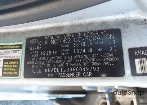 2006 Kia Rio Lx from USA, damaged, VIN KNADE123366049793